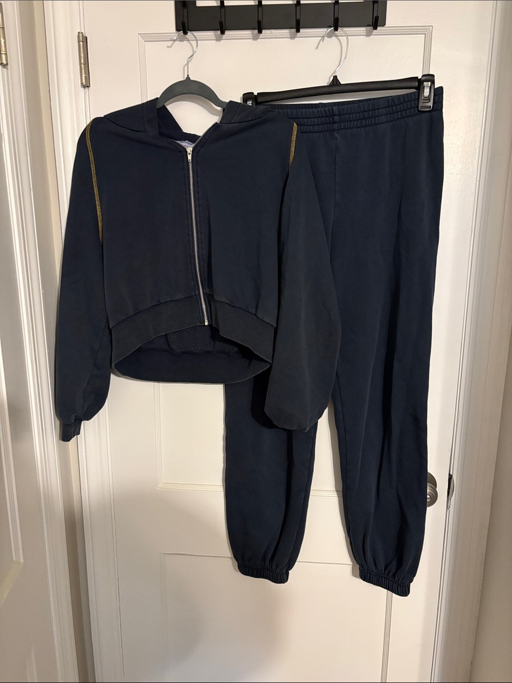 Navy Zip Hoodie & Joggers Set with Gold Stitching